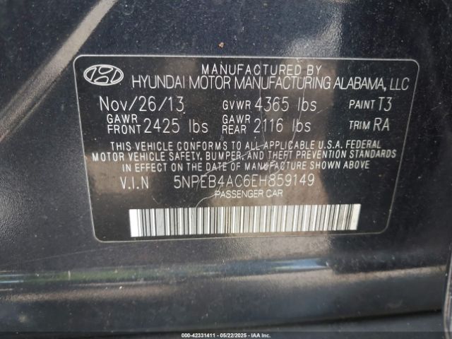 5NPEB4AC6EH859149 Hyundai SONATA GLS