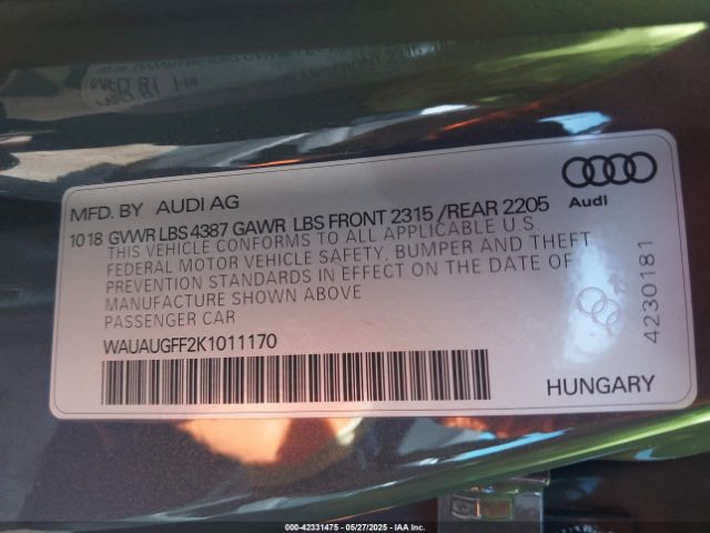WAUAUGFF2K1011170 Audi A3 40 Premium/40 Titanium Premium