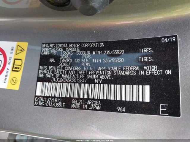 2019 LEXUS RX 350L JTJGZKCA5K2012847 Photo 8