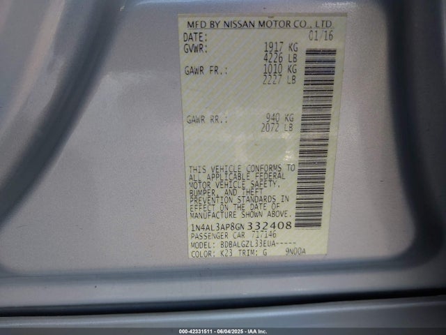 1N4AL3AP8GN332408 Nissan 2016