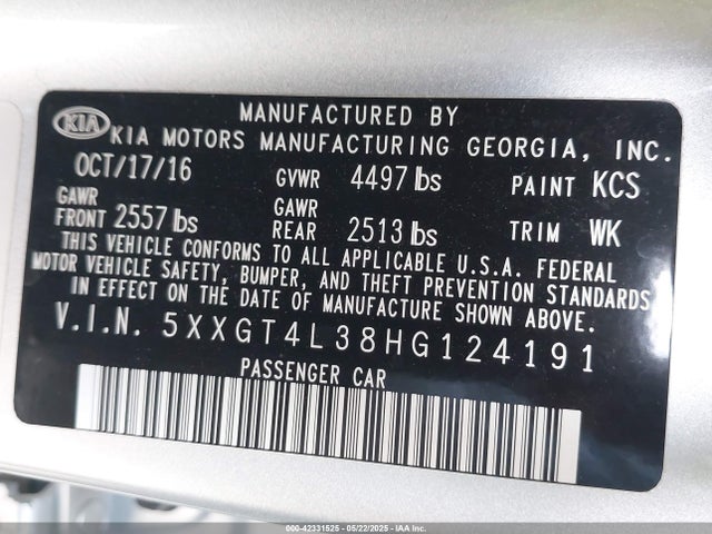 5XXGT4L38HG124191 KIA g 2.4 dohc gdi