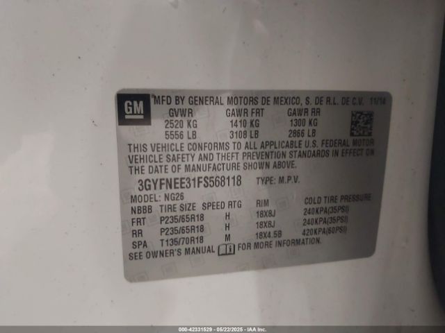 2015 CADILLAC SRX 3GYFNEE31FS568118 Photo 8