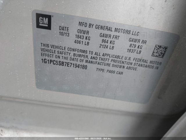 1G1PC5SB7E7194180 Chevrolet Cruze 1lt Auto