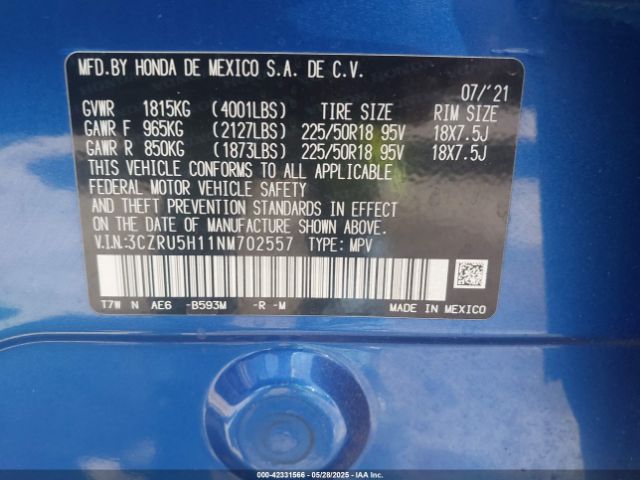 2022 HONDA HR-V 3CZRU5H11NM702557 Photo 8