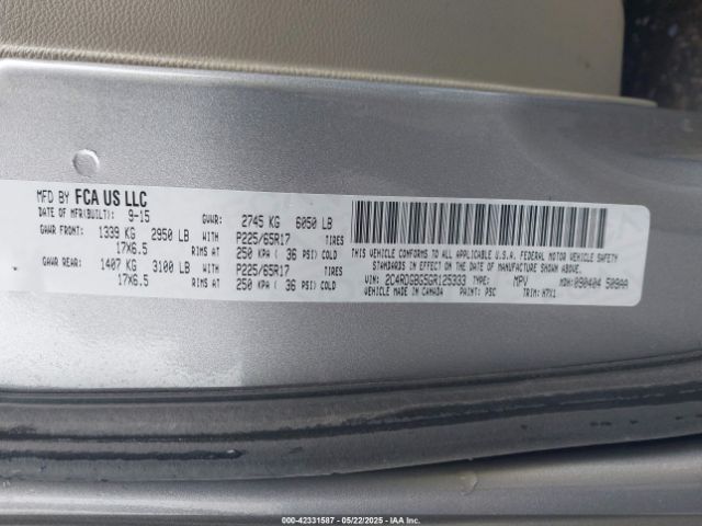 2016 DODGE GRAND CARAVAN 2C4RDGBG5GR125333 Photo 8