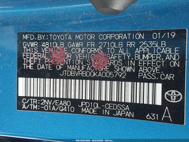 JTDBVRBD0KA005792 Toyota Mirai