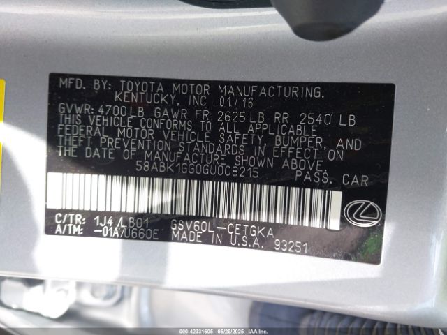 2016 LEXUS ES 350 58ABK1GG0GU008215 Photo 8