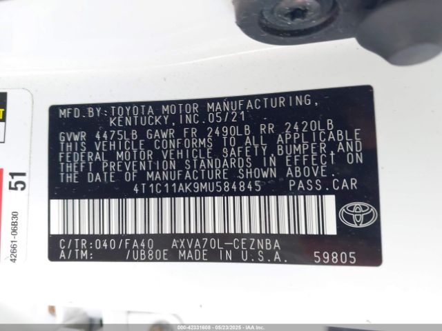 4T1C11AK9MU584845 Toyota CAMRY LE
