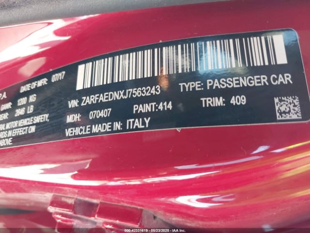 2018 ALFA ROMEO GIULIA ZARFAEDNXJ7563243 Photo 8