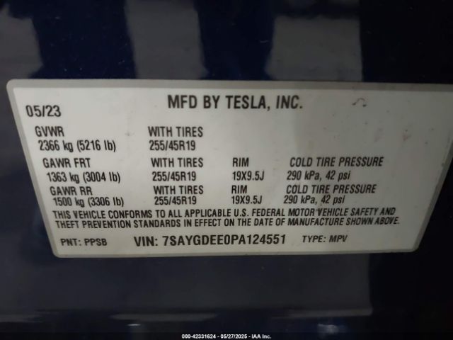7SAYGDEE0PA124551 Tesla Model Y Awd/long Range Dual Motor All-wheel Drive