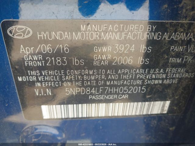 5NPD84LF7HH052015 Hyundai Elantra Limited