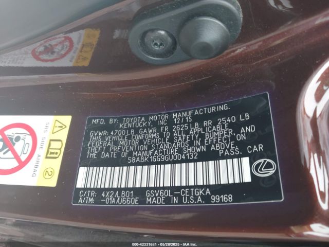 2016 LEXUS ES 350 58ABK1GG9GU004132 Photo 8