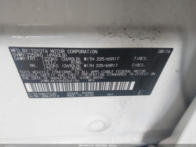 JTMRJREV4HD064186 Toyota Rav4 Hybrid Xle