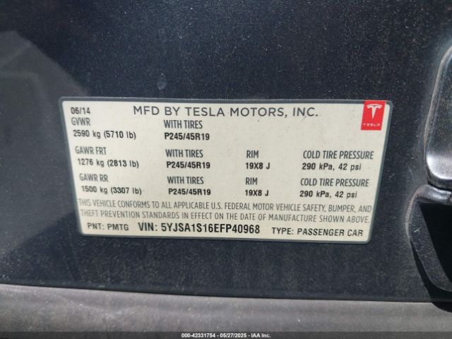 5YJSA1S16EFP40968 Tesla MODEL S