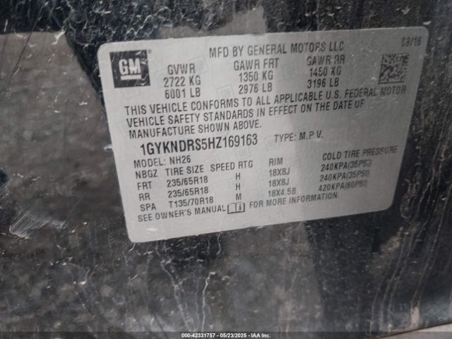 2017 CADILLAC XT5 1GYKNDRS5HZ169163 Photo 8