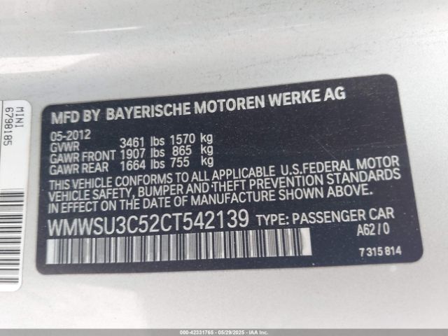 2012 MINI COOPER WMWSU3C52CT542139 Photo 8