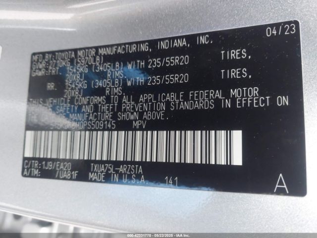 5TDKDRBH0PS509145 Toyota t24a-fts
