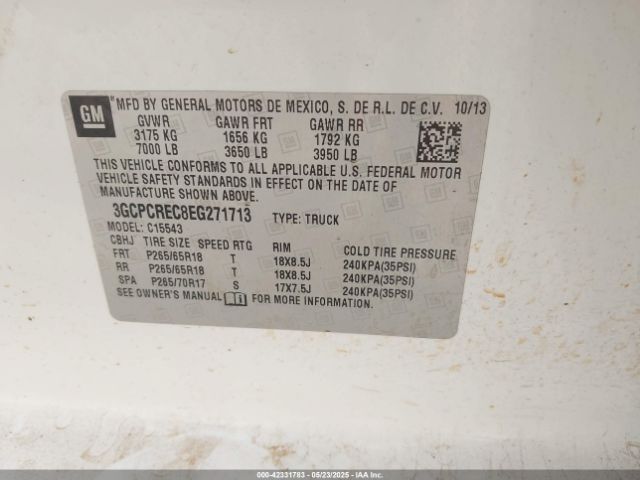 3GCPCREC8EG271713 Chevrolet Silverado 1500 2lt