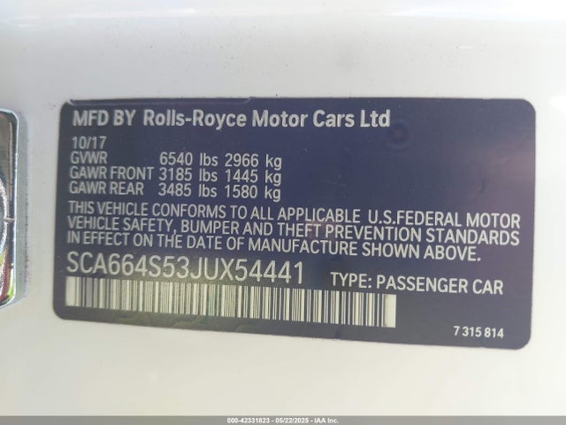 Rolls-Royce 2018 2018 SCA664S53JUX54441 Image 9