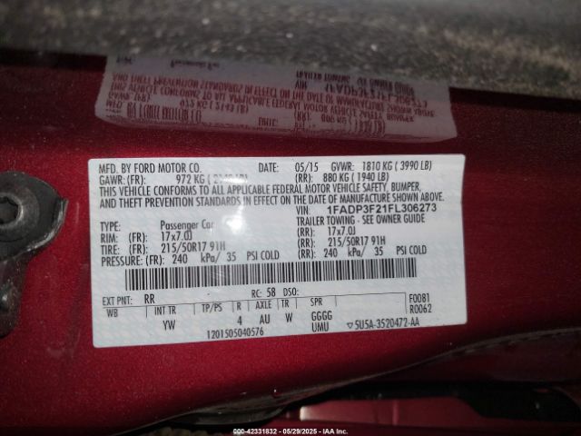 1FADP3F21FL306273 Ford FOCUS SE