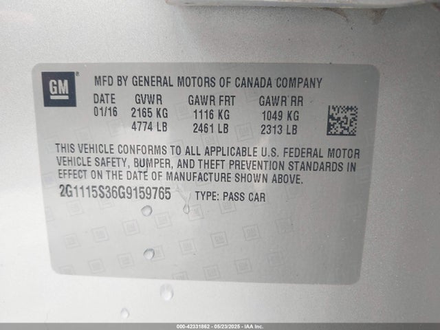 2G1115S36G9159765 Chevrolet Impala 2lt