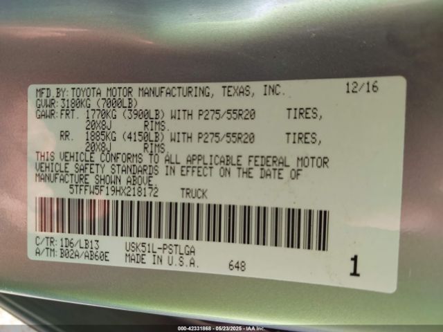 2017 TOYOTA TUNDRA 5TFFW5F19HX218172 Photo 8