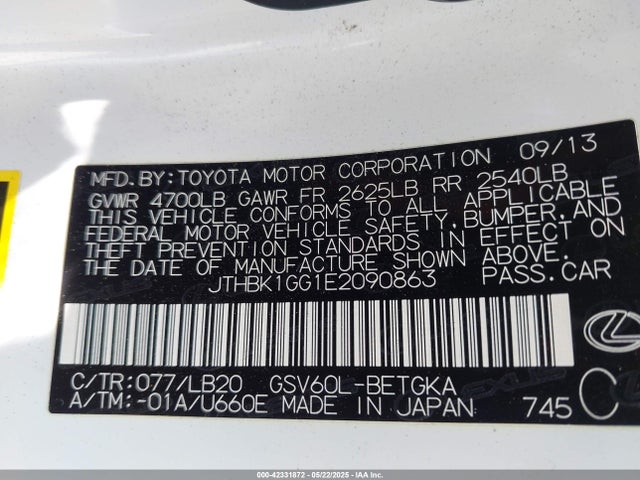 Lexus 2gr-fe 2014 JTHBK1GG1E2090863 Image 9