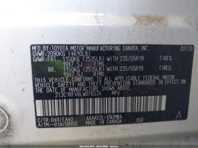2T3C1RFV6LW076534 Toyota Rav4 Xle Premium