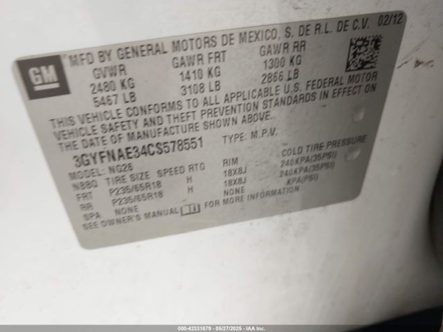 2012 CADILLAC SRX 3GYFNAE34CS578551 Photo 8