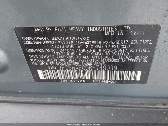 2011 SUBARU FORESTER JF2SHAEC0BH749039 Photo 8