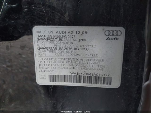 2009 AUDI Q5 WA1KK78R49A016377 Photo 8