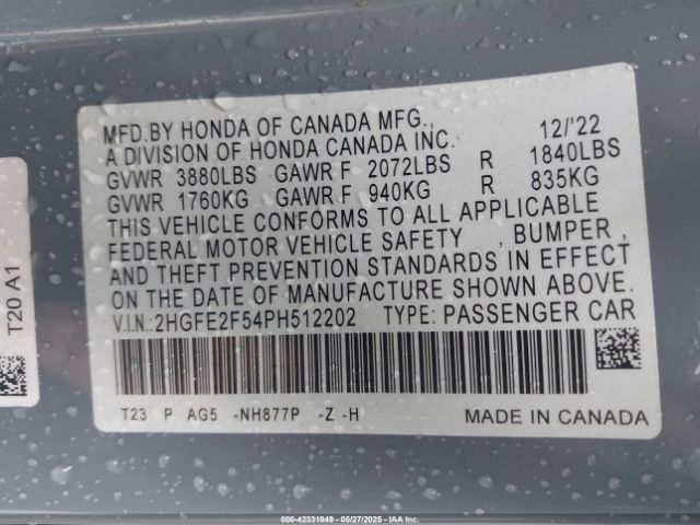 2023 HONDA CIVIC 2HGFE2F54PH512202 Photo 8