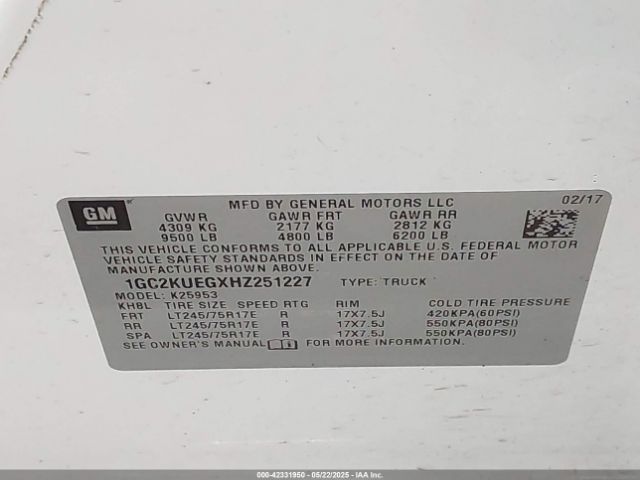 1GC2KUEGXHZ251227 Chevrolet l96 - e85 max, iron