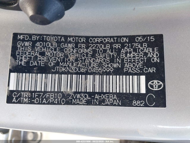 JTDKN3DU6F0455999 Toyota 2zr-fxe+3jm