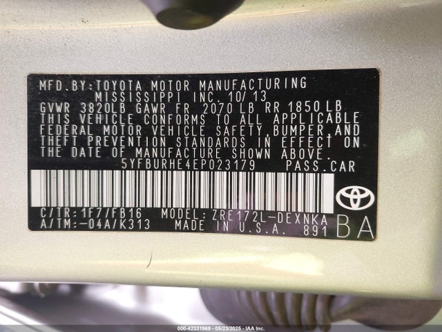 5YFBURHE4EP023179 Toyota COROLLA L