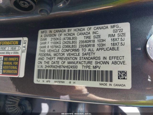 2022 HONDA CR-V 2HKRW2H87NH624500 Photo 8