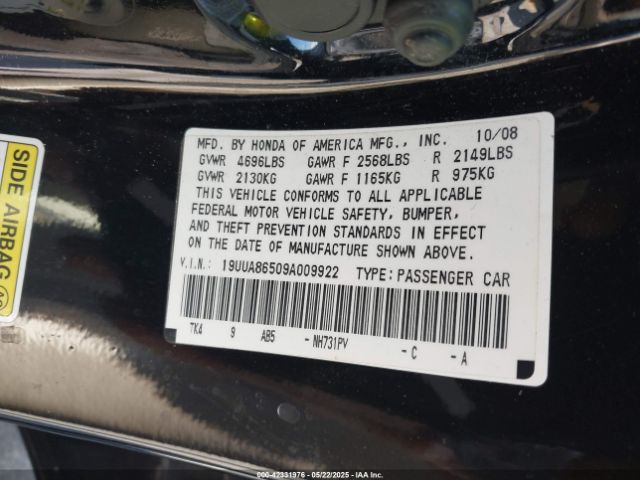 2009 ACURA TL 19UUA86509A009922 Photo 8