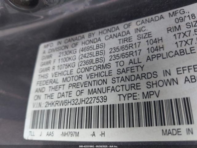 2HKRW6H32JH227539 Honda CR-V LX