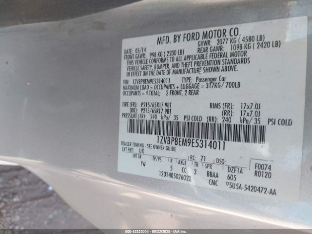 2014 FORD MUSTANG 1ZVBP8EM9E5314011 Photo 8