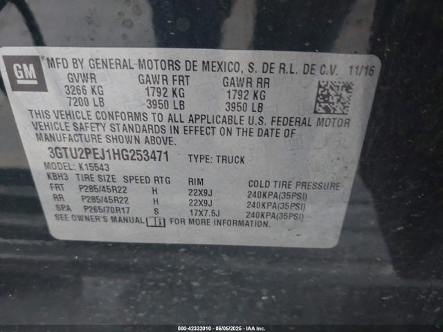 3GTU2PEJ1HG253471 GMC l86 - sidi: spark ignited direct injection, vvt: variable valve timing, afm, e85 max, alum