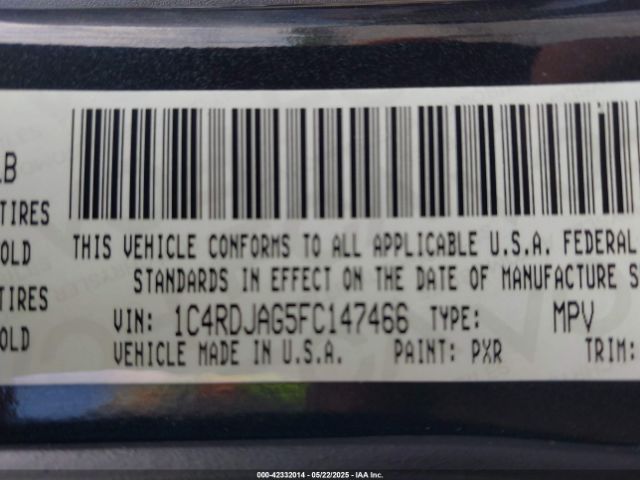 1C4RDJAG5FC147466 Dodge Durango Sxt