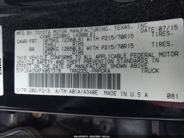 5TFJX4CNXFX067378 Toyota Tacoma