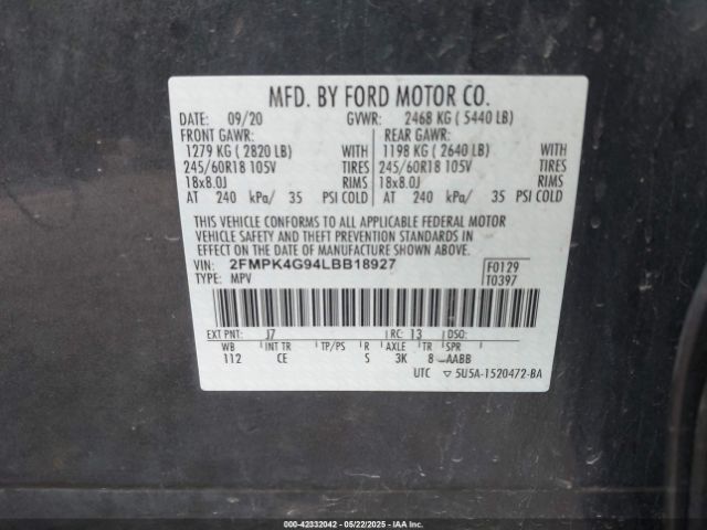 2FMPK4G94LBB18927 Ford EDGE SE