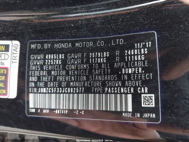 JHMZC5F33JC002577 Honda Clarity Plug-in Hybrid Touring