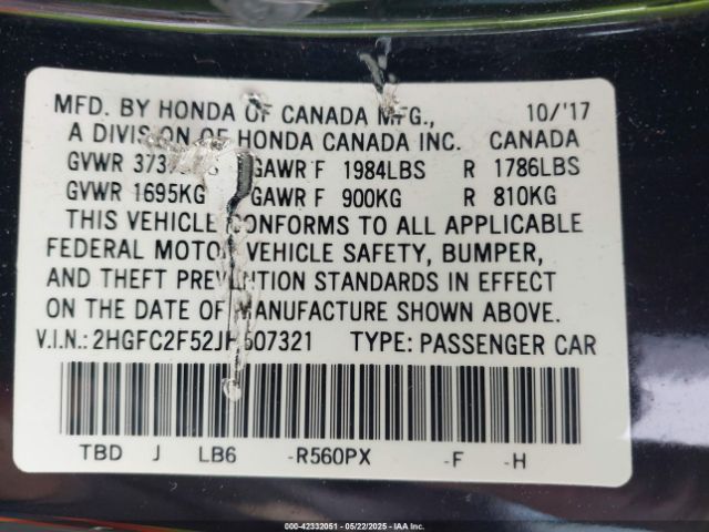 2HGFC2F52JH507321 Honda Civic Lx