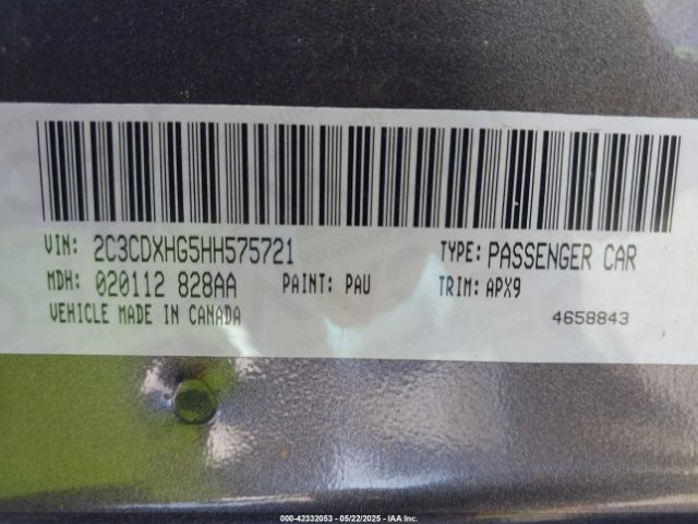 2C3CDXHG5HH575721 Dodge Charger Sxt Rwd