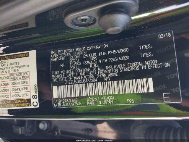2018 TOYOTA 4RUNNER JTEZU5JRXJ5183204 Photo 8