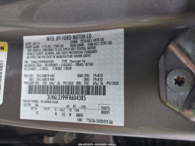 3LN6L2J99FR604385 Lincoln MKZ