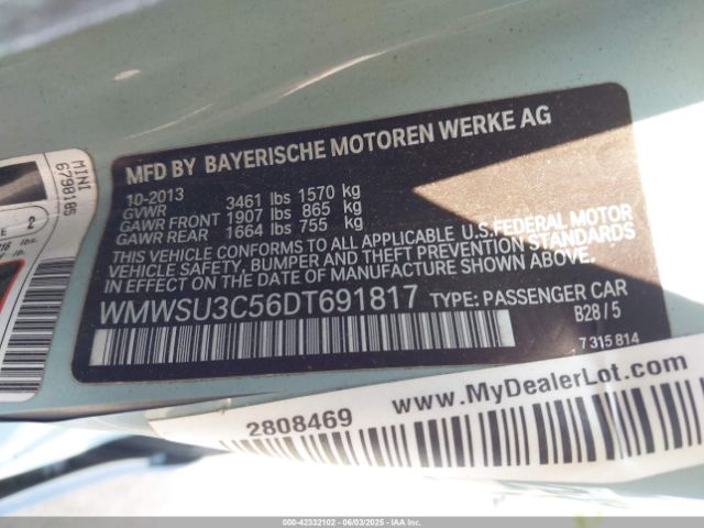 2013 MINI HARDTOP WMWSU3C56DT691817 Photo 8