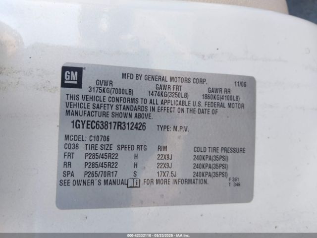 2007 CADILLAC ESCALADE 1GYEC63817R312426 Photo 8